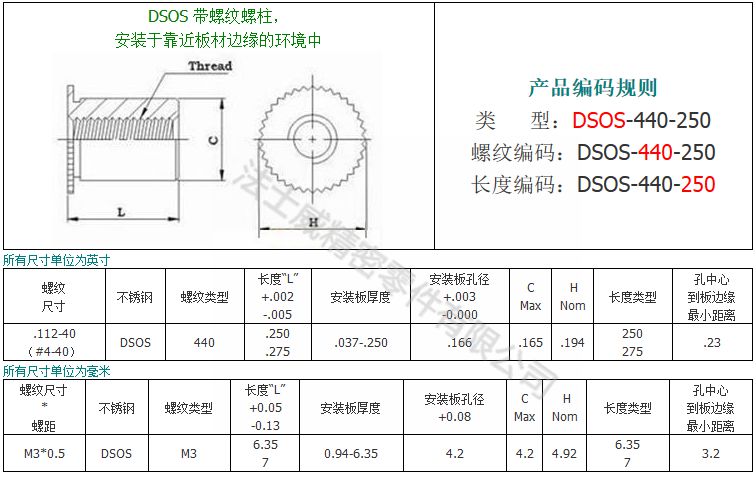 DSO-M3-7不锈钢滚花头花齿头压铆螺母柱2_规格