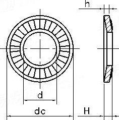 法士带齿(滚花)锥面弹簧垫圈（CS）NFE25511 尺寸示意图